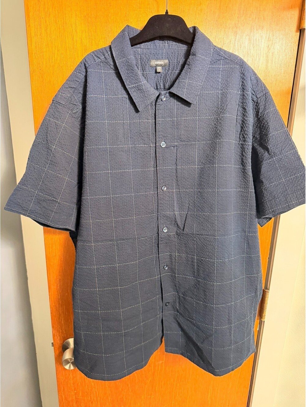 Express Men’s Shirt XL Button-Down Navy w/White Checkers NWT